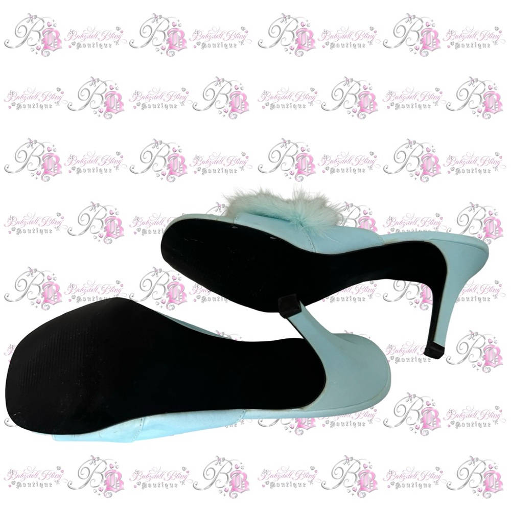 La vie en rose heels fur furry fluff fluffy baby blue vintage rare y2k deadstock - Picture 3 of 4